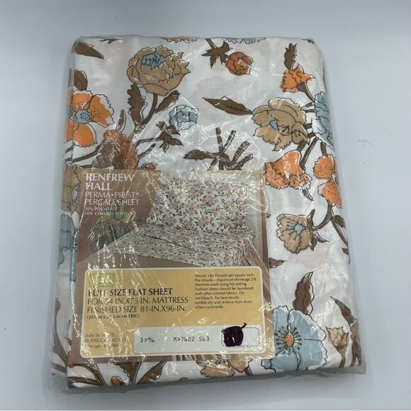 Sears Roebuck Renfew Hall Perma Prest Full Size Flat Sheet New In Package Fall - Picture 1 of 5